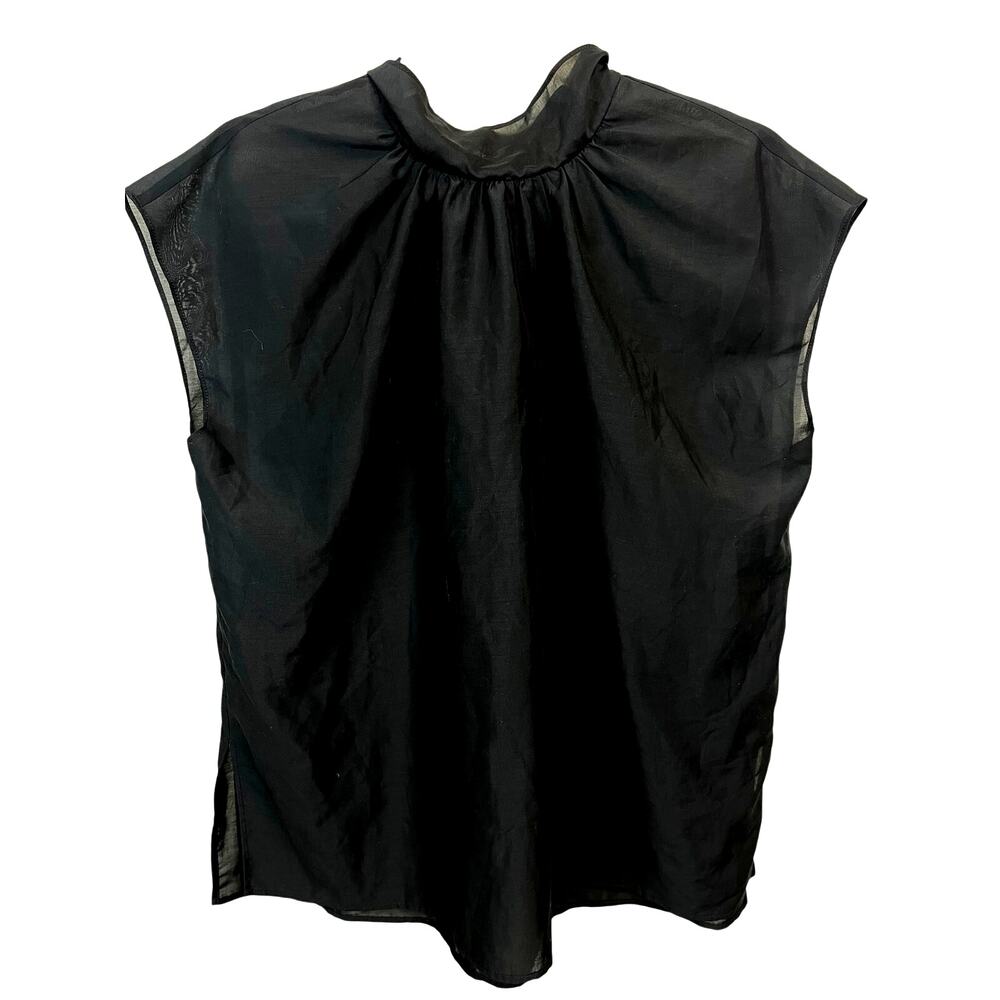 Handmade Black High Neck Ruffle Bow Back Sleeveless Blouse Est Large